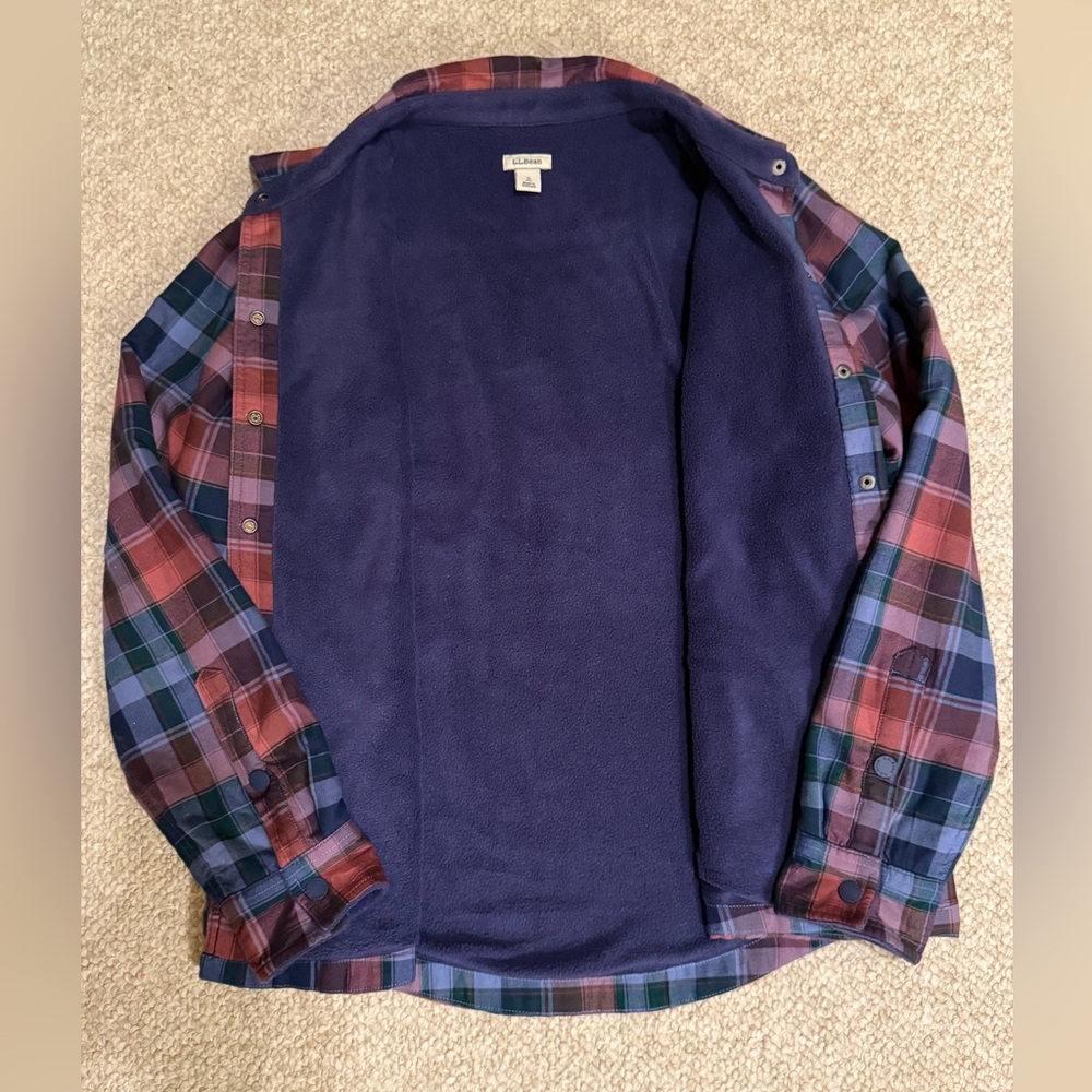 L.L.Bean Fleece Lined Plaid Jacket Petite Small Warm Shacket Coat - Picture 2 of 11